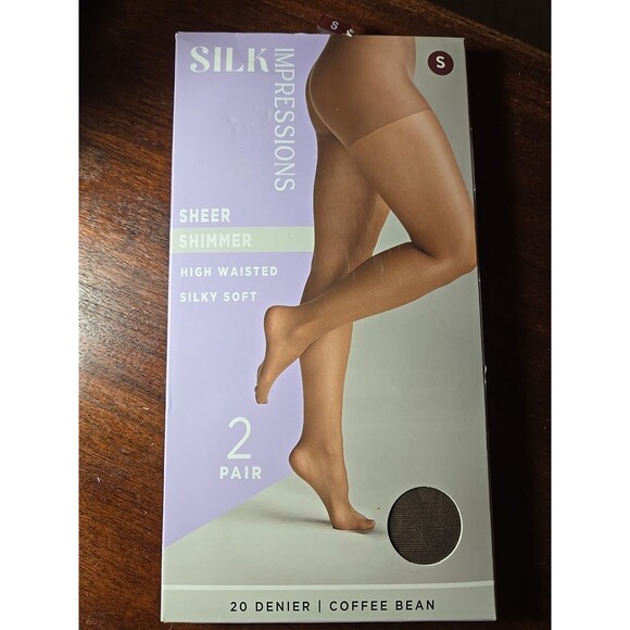 Silk Impressions Shimmer Sheer 20 Denier Coffee Bean Size Small, 2 Pair - Picture 1 of 2